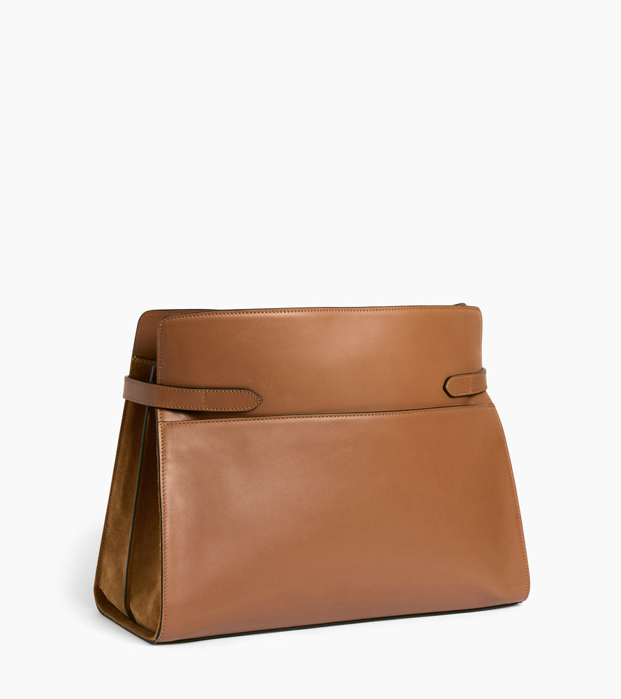 Sac porté épaule modèle maxi Emie en cuir lisse et refente de velours