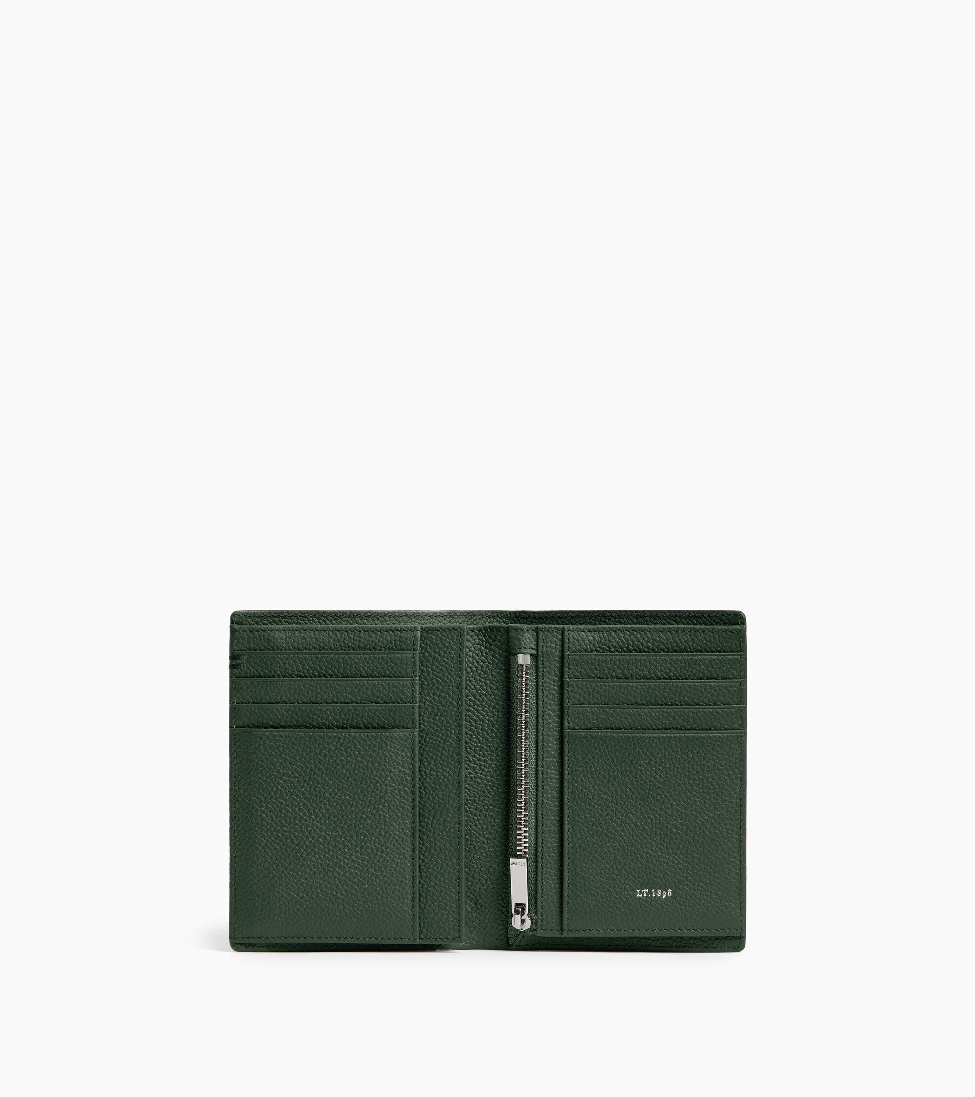 Lucien small vertical two-fold zipped wallet in grained leather