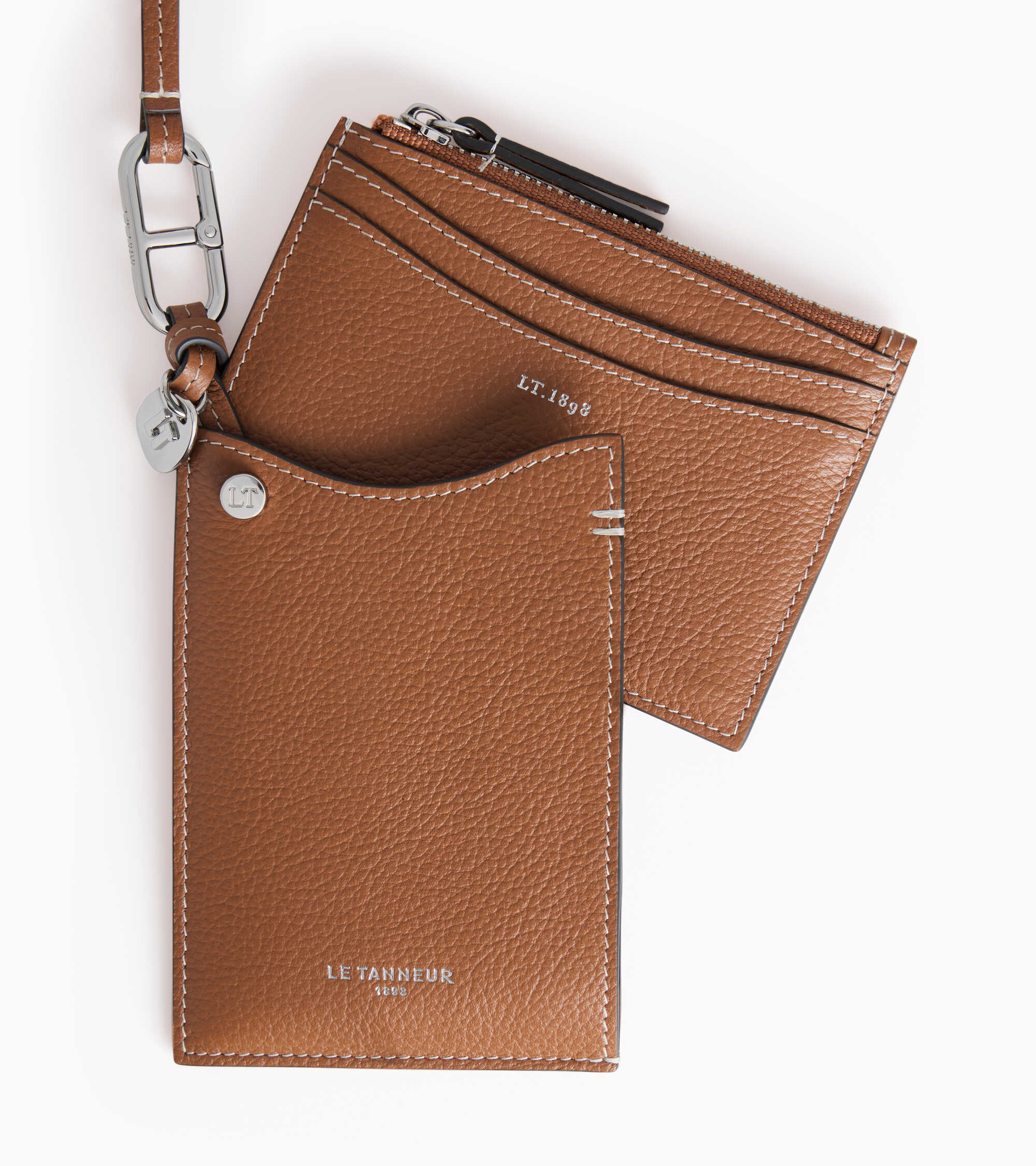 Porte-cartes ingénieux charms en cuir grainé