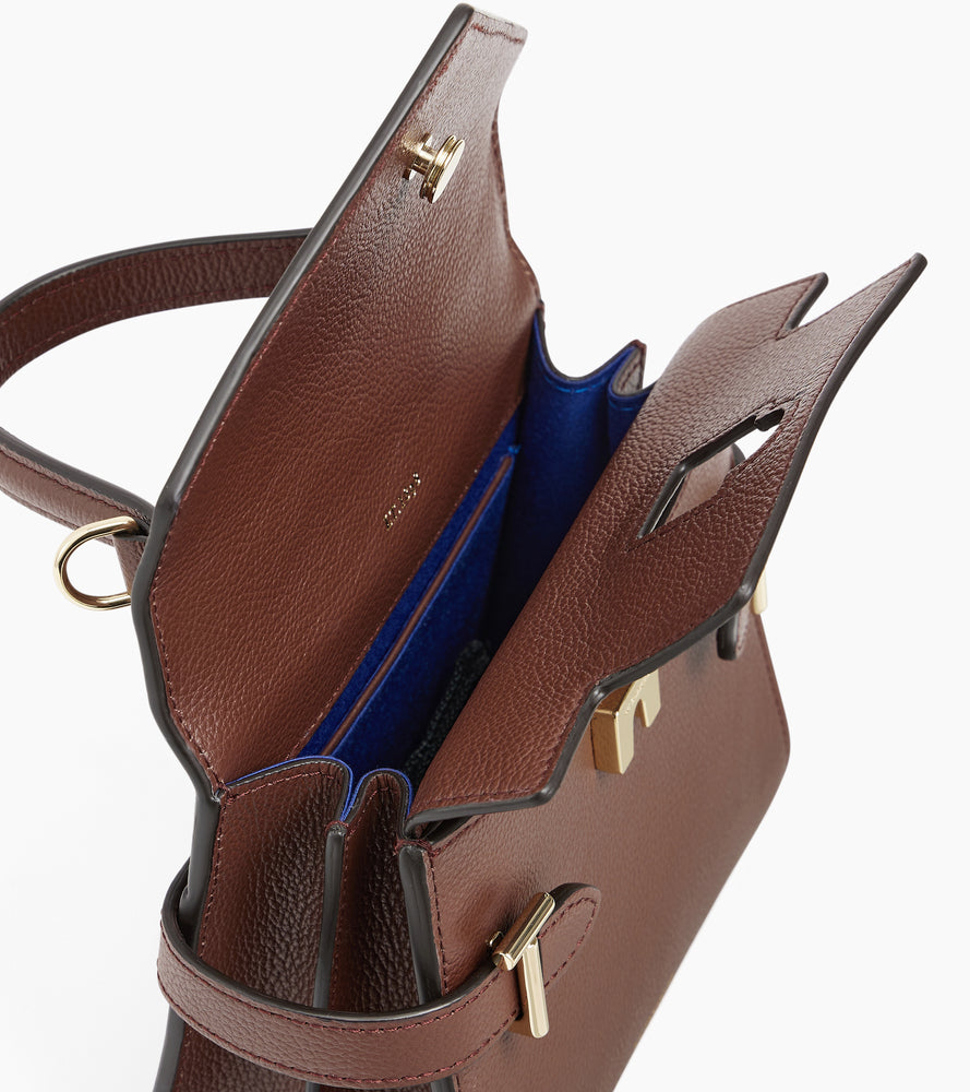 Bolso de mano pequeño Emilie de piel texturizada con doble solapa