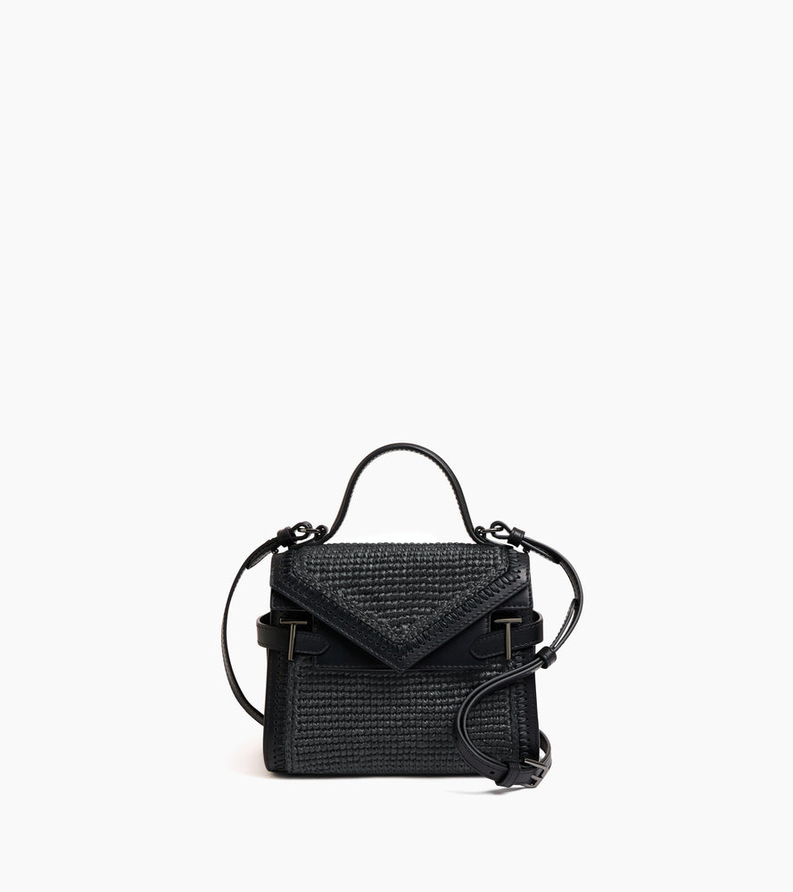 Bolso de mano pequeño Emilie con doble solapa y efecto de rafia y cuero liso