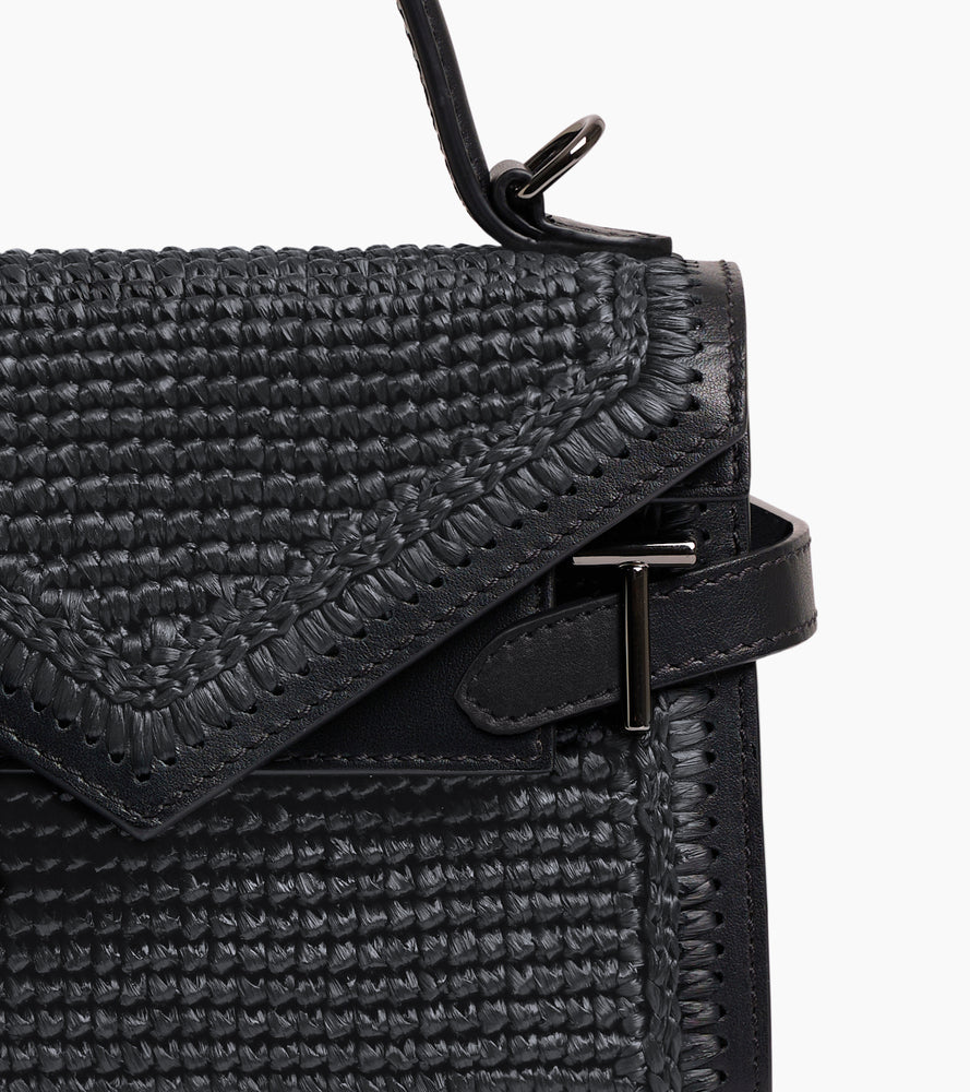 Bolso de mano pequeño Emilie con doble solapa y efecto de rafia y cuero liso