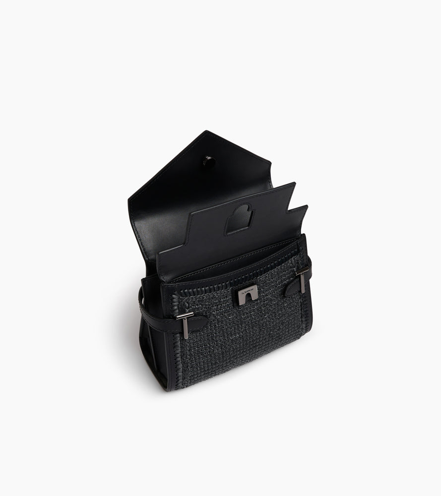 Bolso de mano pequeño Emilie con doble solapa y efecto de rafia y cuero liso