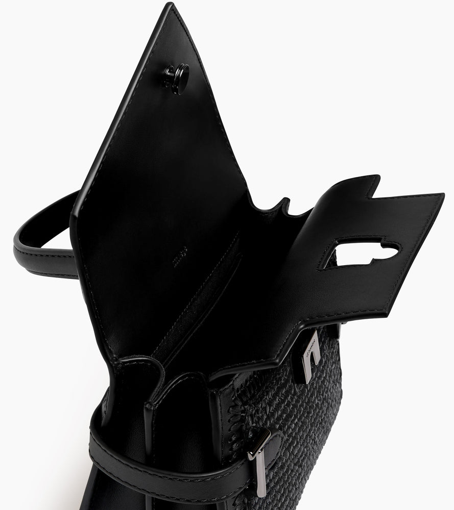 Bolso de mano pequeño Emilie con doble solapa y efecto de rafia y cuero liso