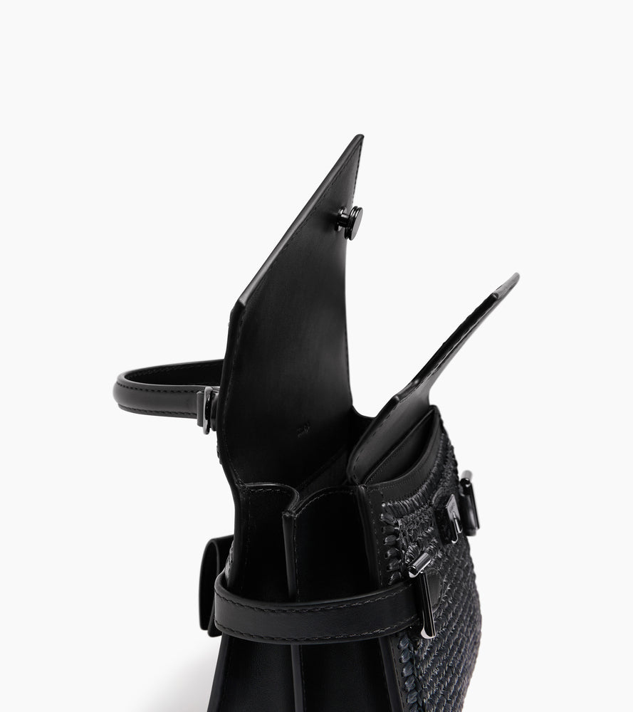 Bolso de mano pequeño Emilie con doble solapa y efecto de rafia y cuero liso