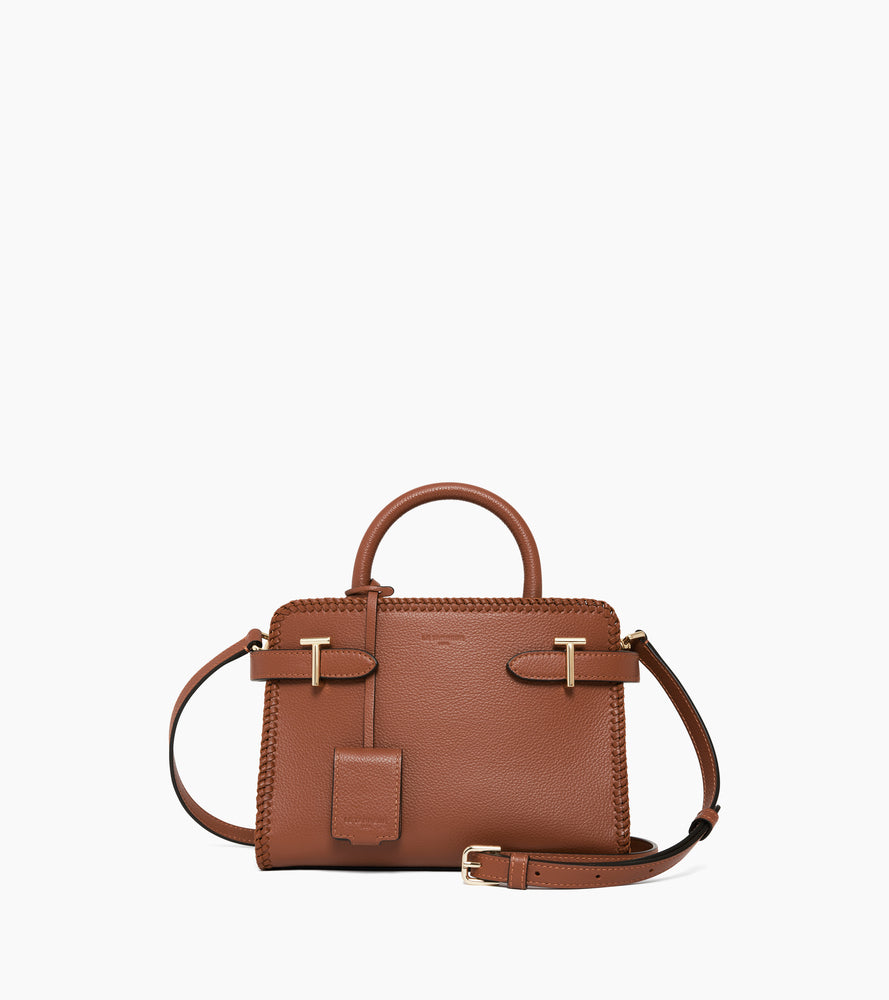 Bolso de mano pequeño Emilie de cuero granulado con pespuntes