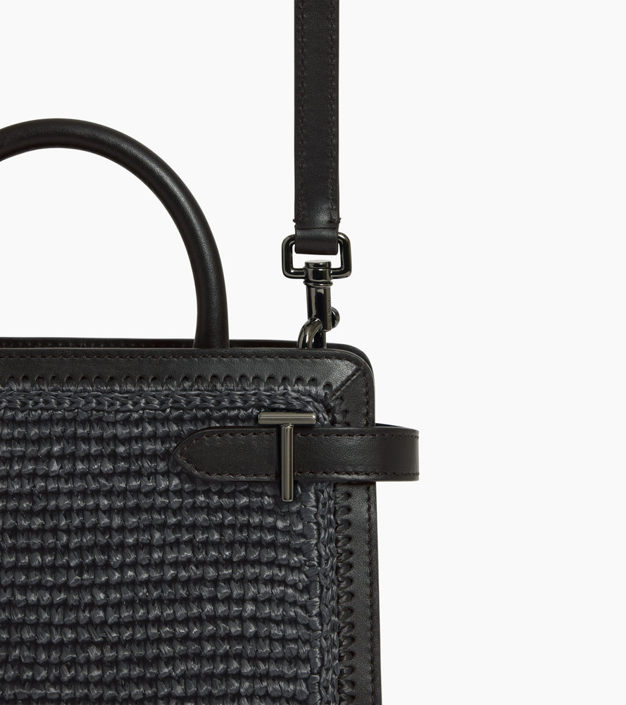 Bolso de mano pequeño Emilie con efecto de rafia y cuero liso