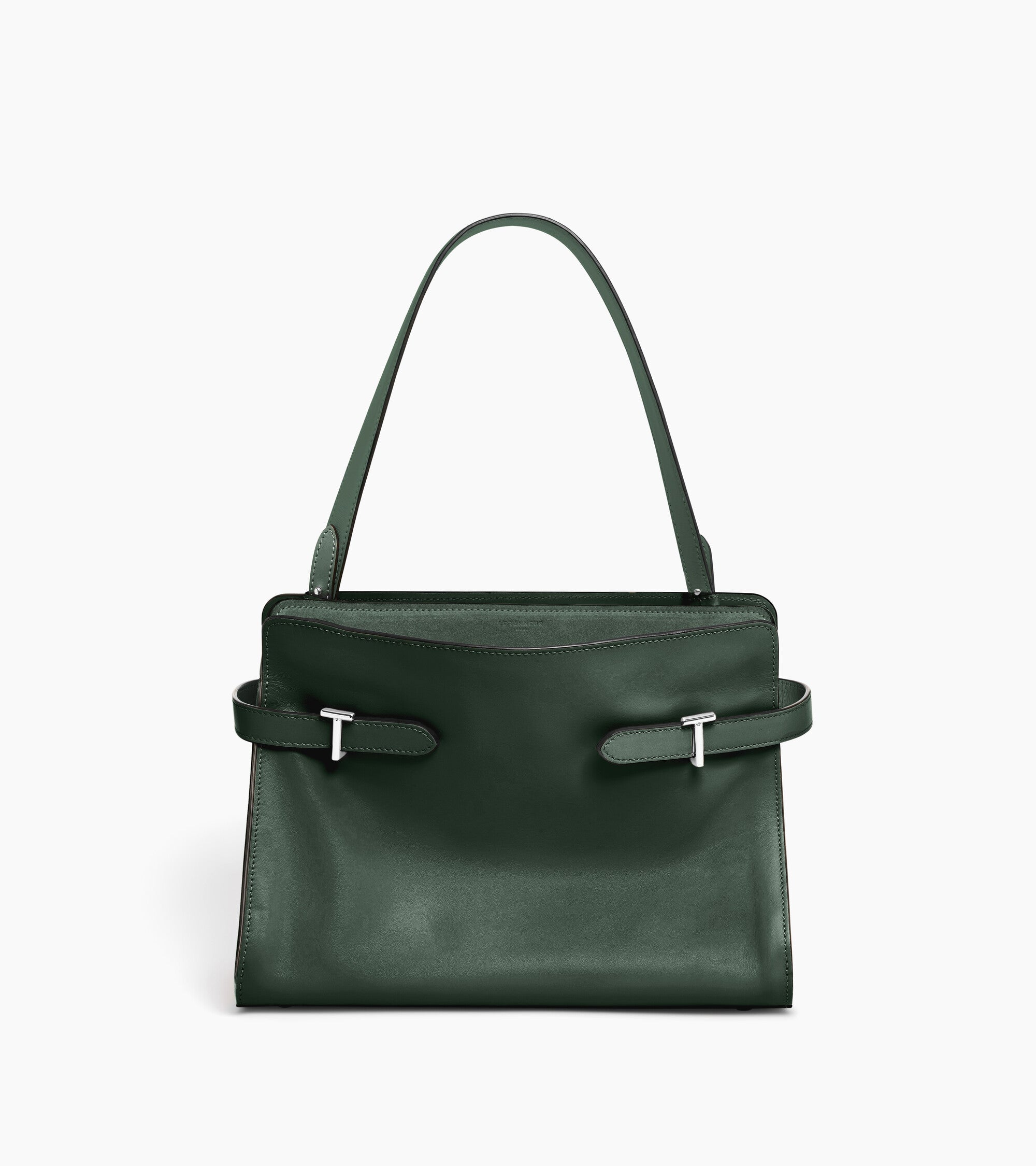 Sac porté épaule grand modèle Emie en cuir lisse et refente de velours