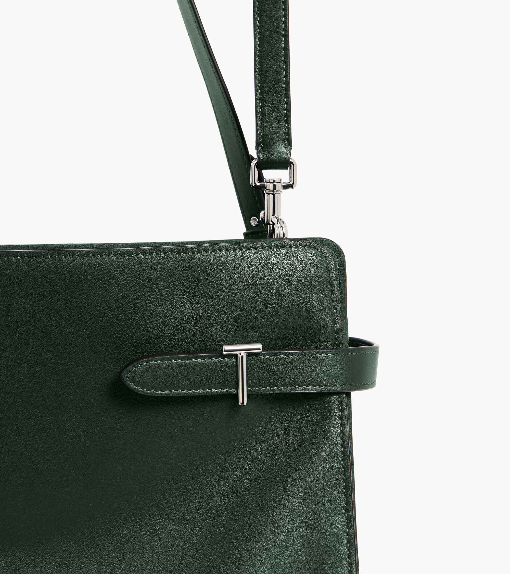 Sac porté épaule grand modèle Emie en cuir lisse et refente de velours