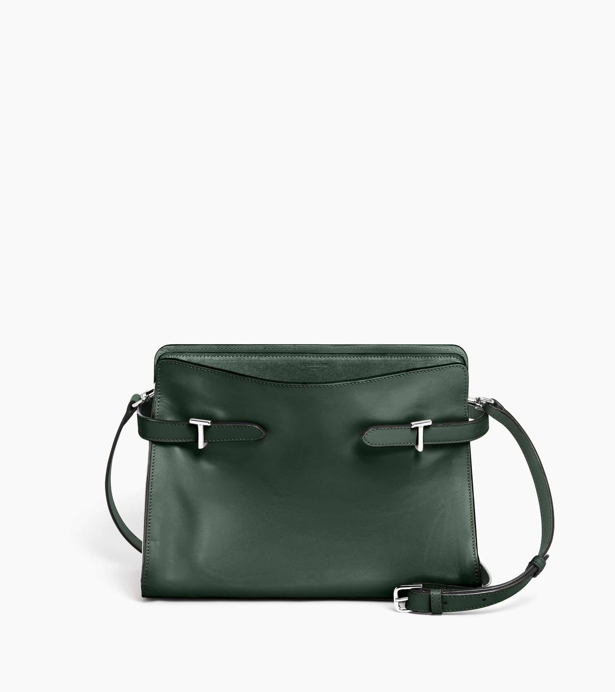 Sac porté épaule grand modèle Emie en cuir lisse et refente de velours