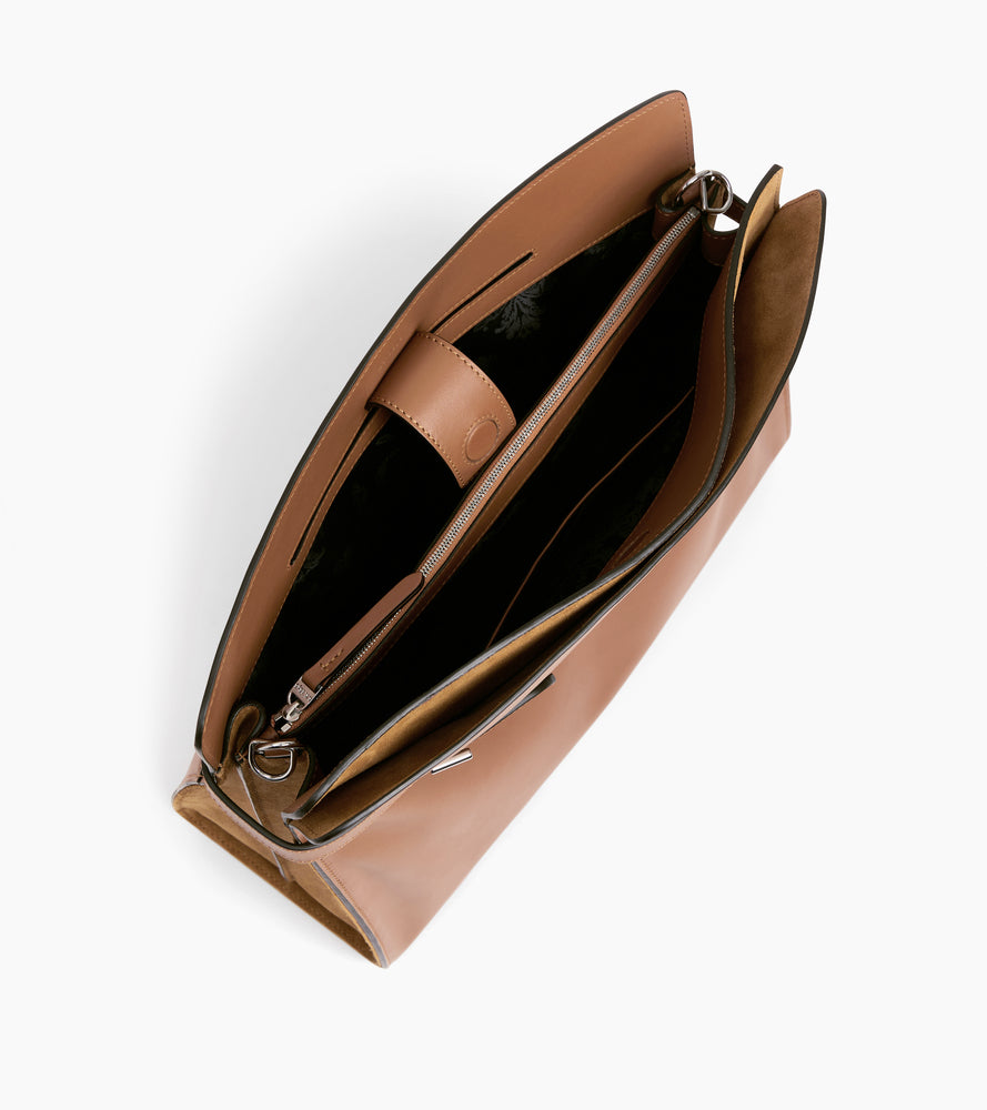 Sac porté épaule modèle maxi Emie en cuir lisse et refente de velours