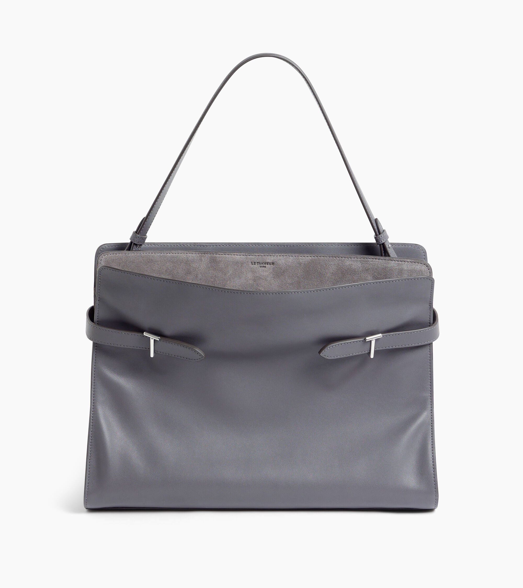 Sac porté épaule modèle maxi Emie en cuir lisse et refente de velours