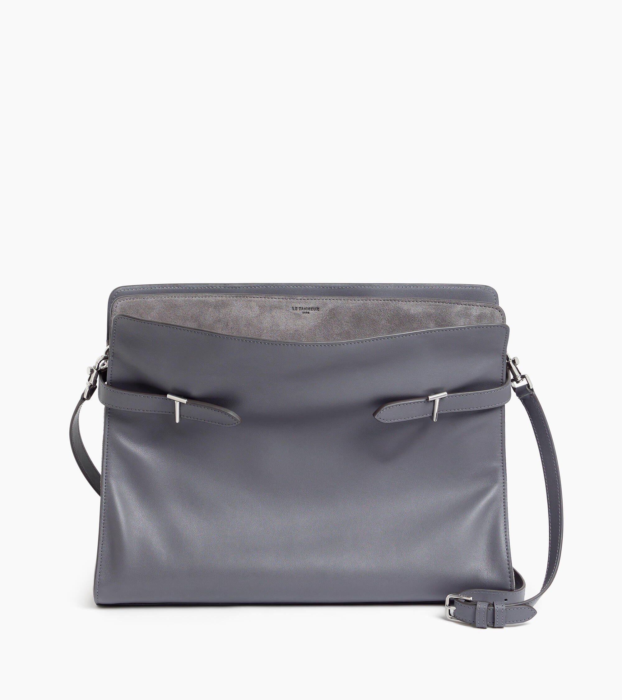 Sac porté épaule modèle maxi Emie en cuir lisse et refente de velours