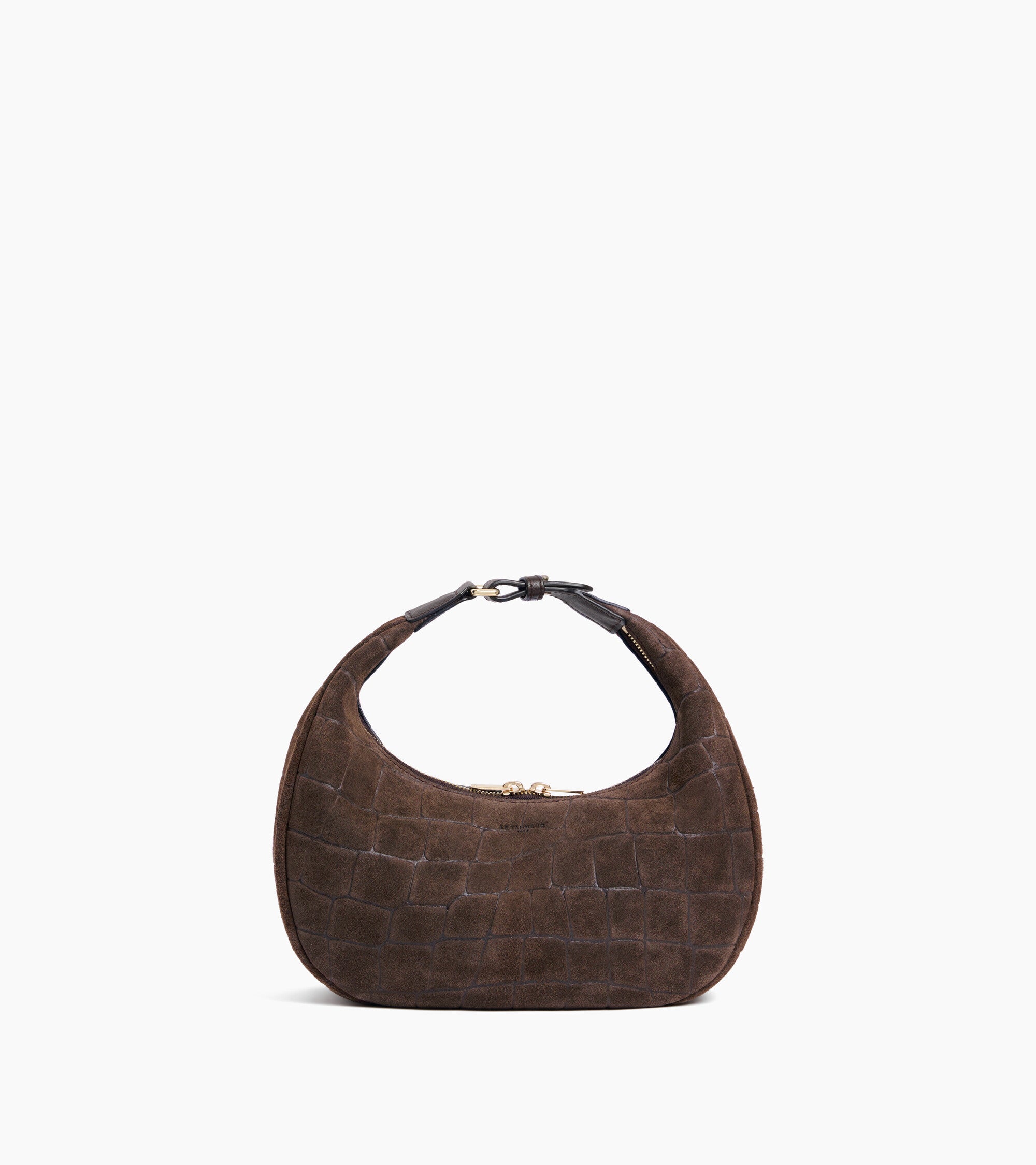 Kleine Hobo-Tasche Juliette aus geprägtem Velours-Spaltleder in Krokodilleder-Optik