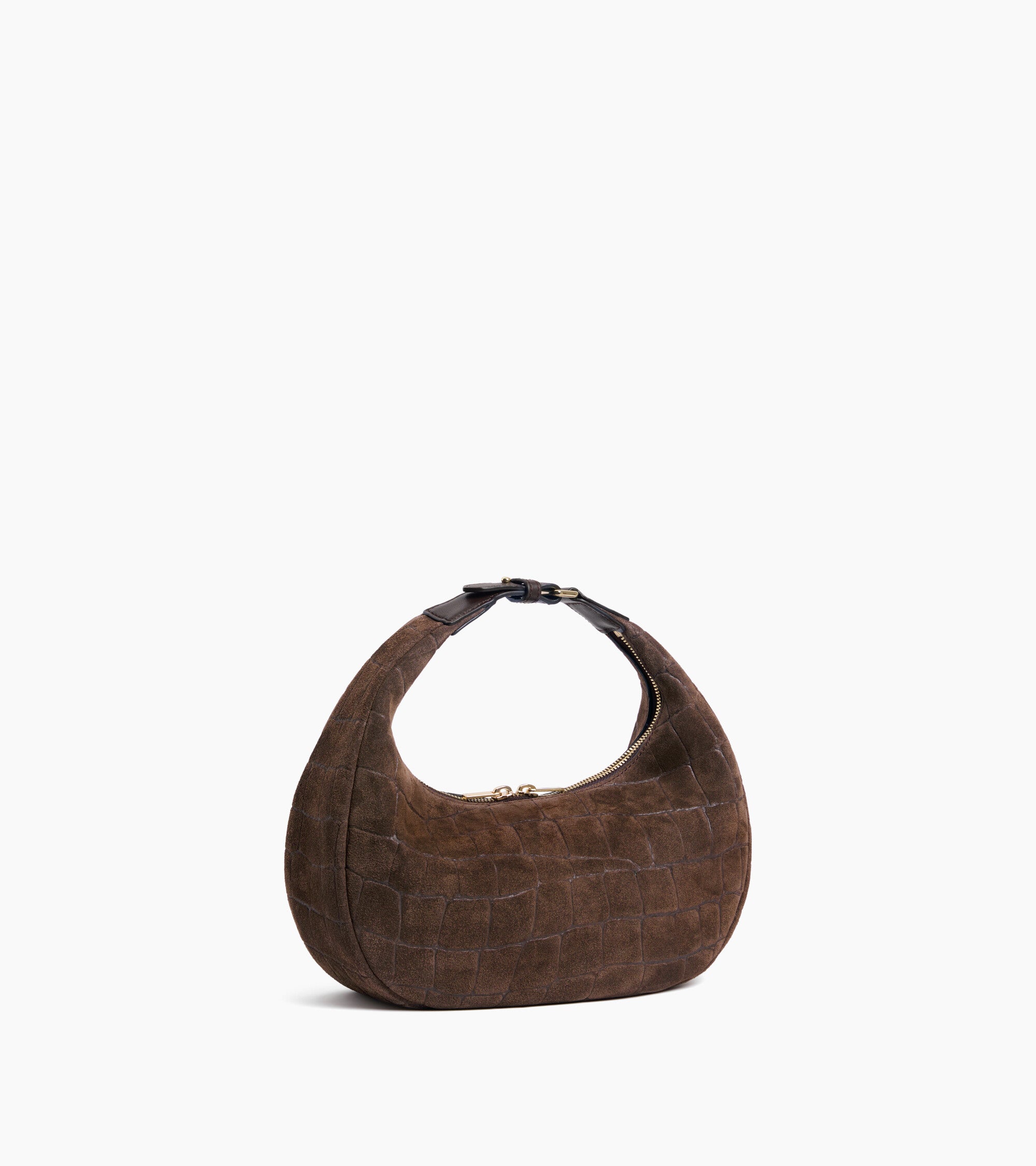 Kleine Hobo-Tasche Juliette aus geprägtem Velours-Spaltleder in Krokodilleder-Optik