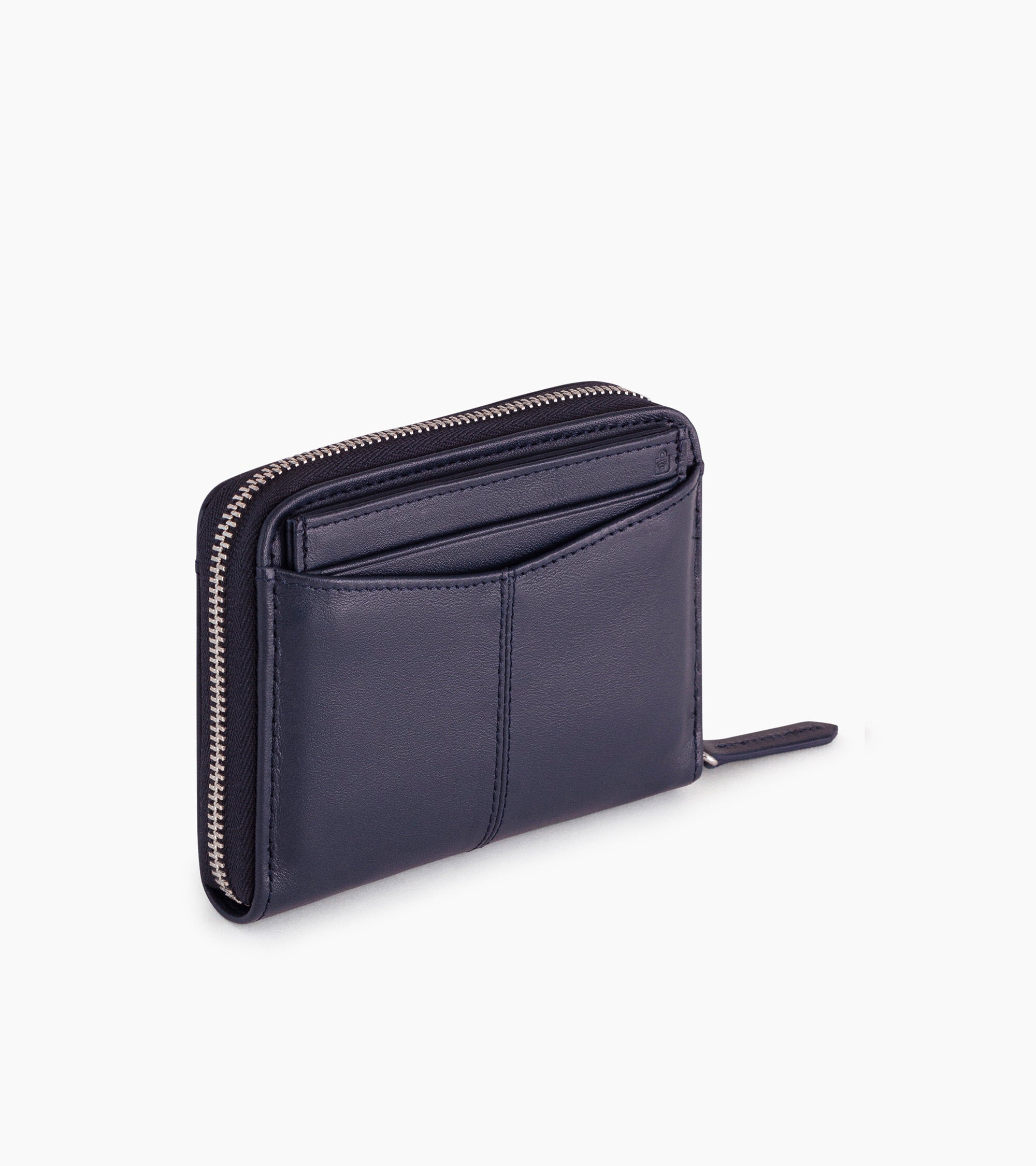 Porte monnaie zippé avec porte cartes amovible Charlotte en cuir lisse