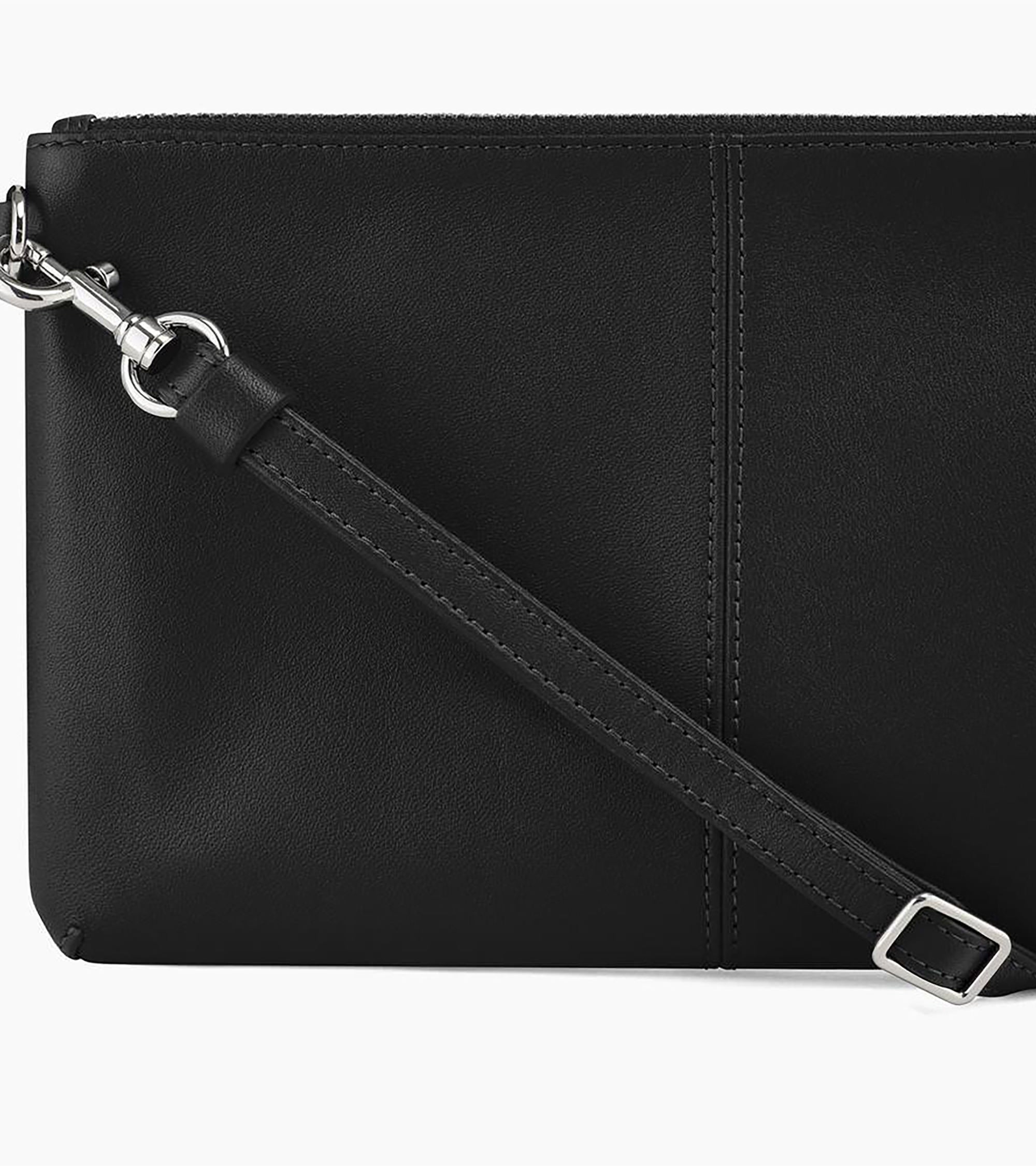 Pochette zippée avec bandoulière amovible Charlotte en cuir lisse