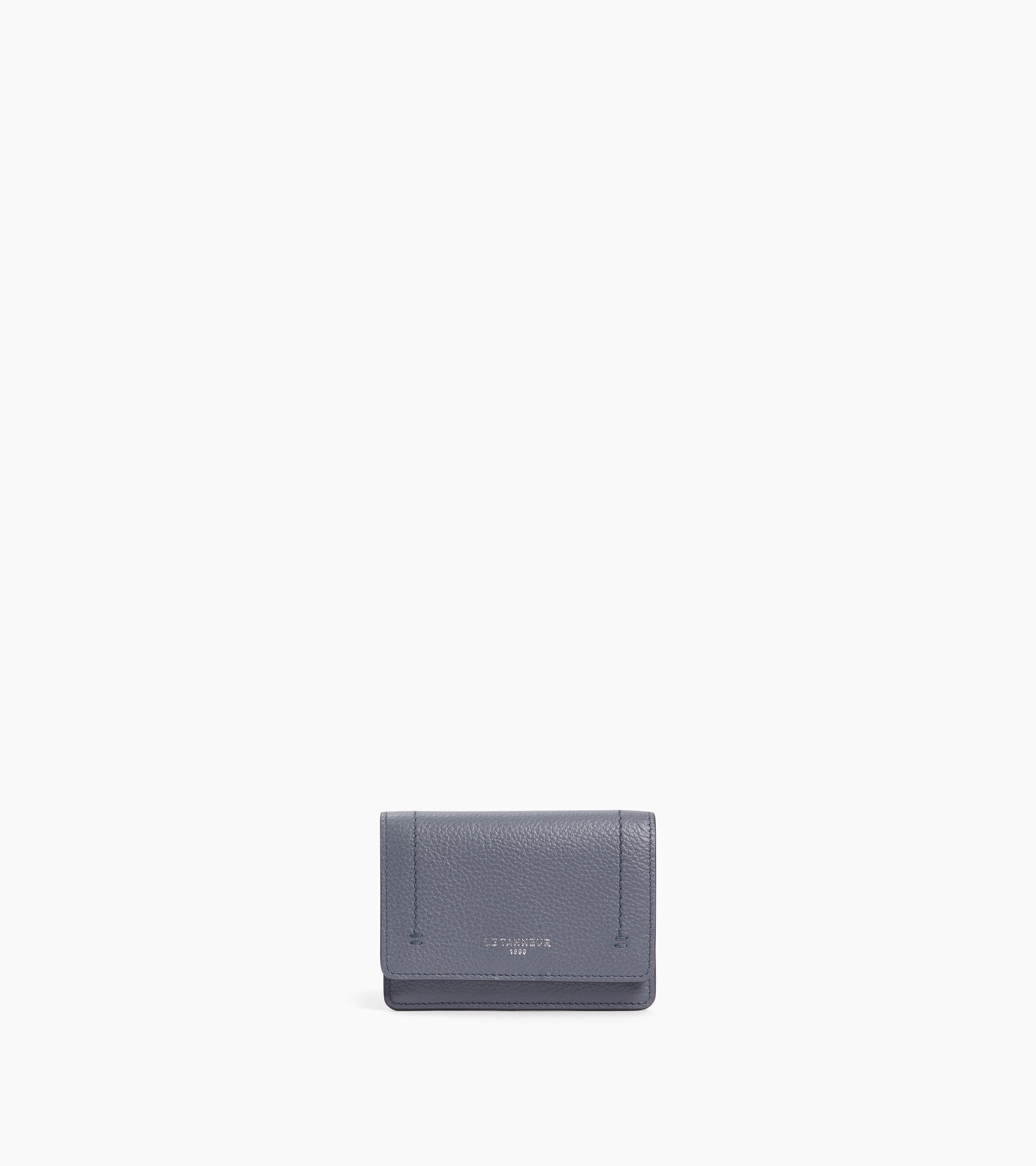 Louison small card holder with flap in grained leather