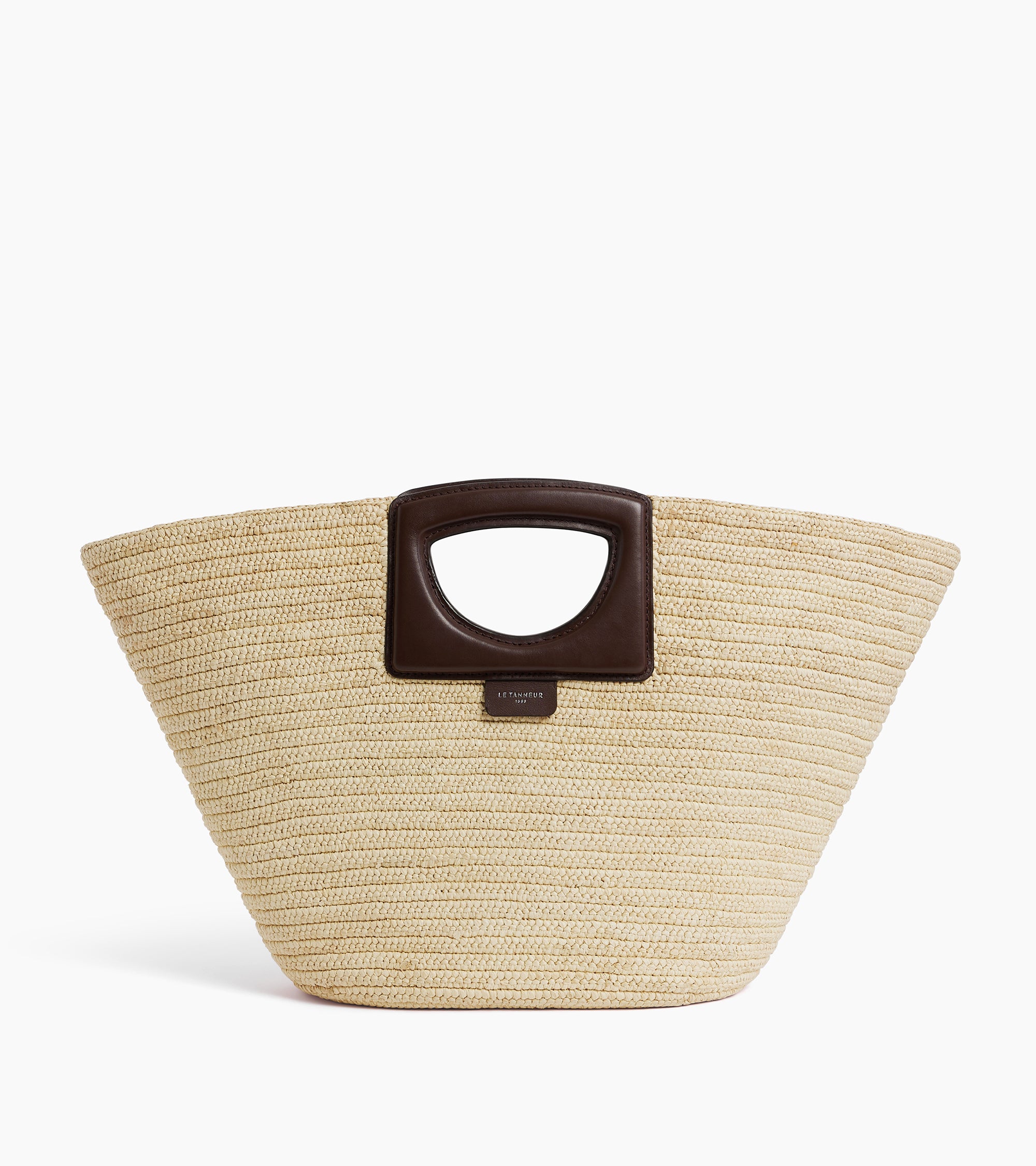 Bolso tote grande en rafia natural y cuero liso vegetal