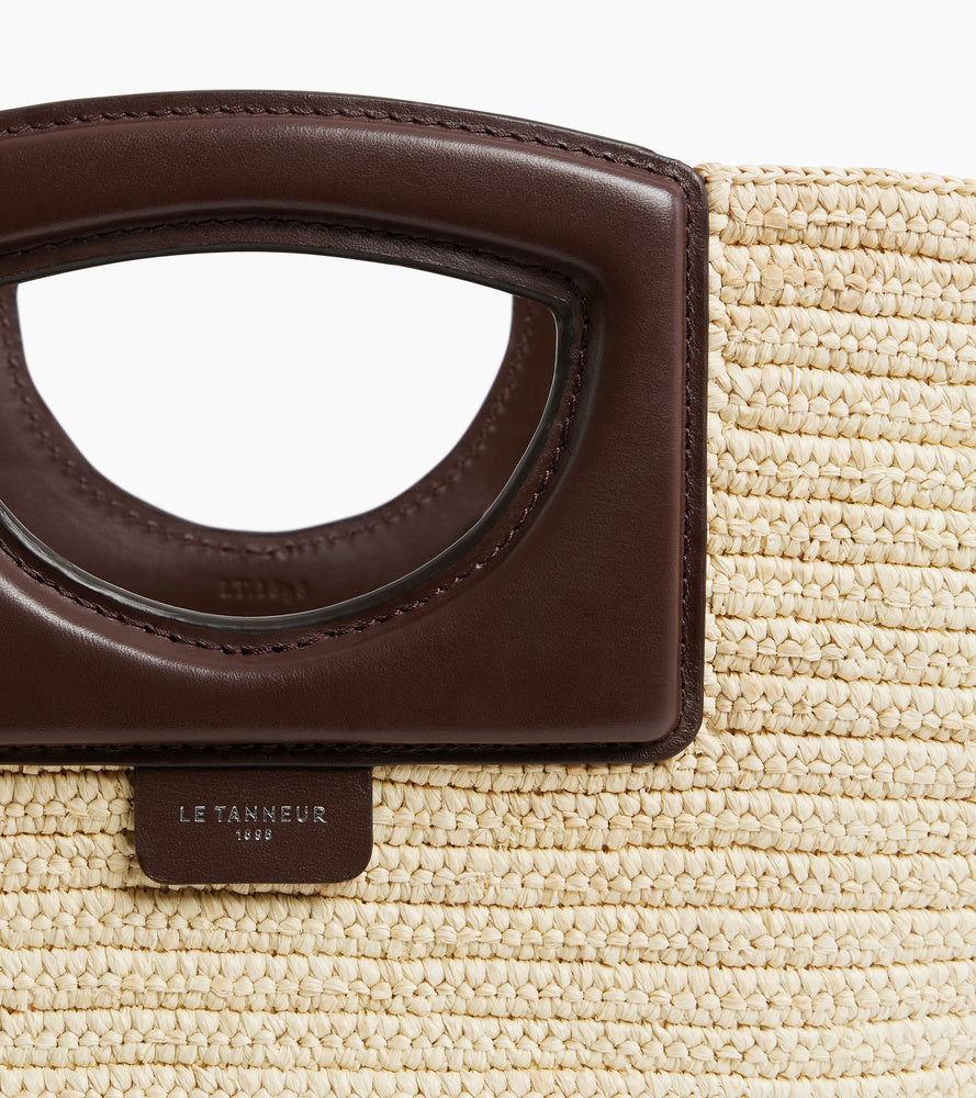 Grand sac cabas en raphia naturel et cuir lisse végétal