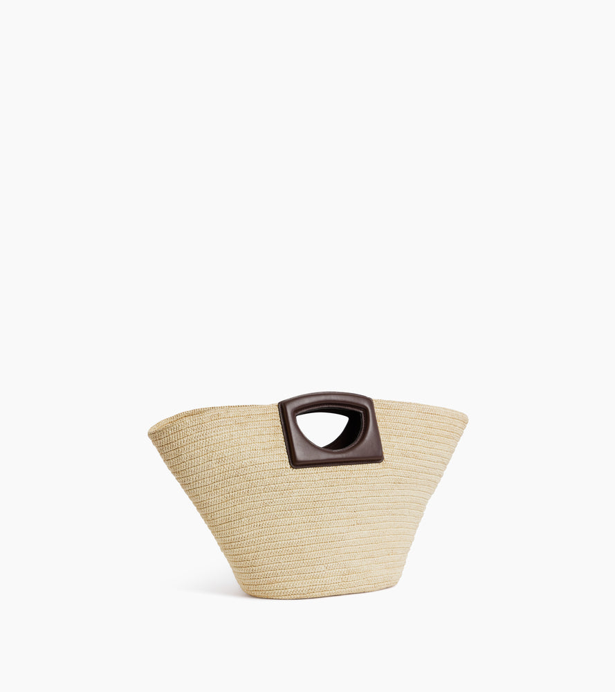 Bolso tote grande en rafia natural y cuero liso vegetal